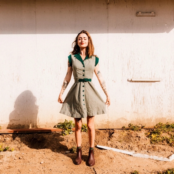 Ilgwu 1960s green and grey wool and velvet dress size 4 - Picture 1 of 9